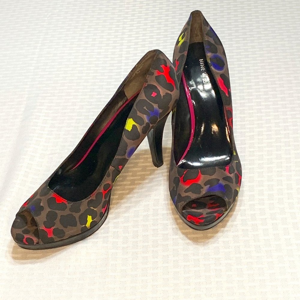 NEON NINE WEST Multi-Colored Cheetah Print Heels, womens size 11